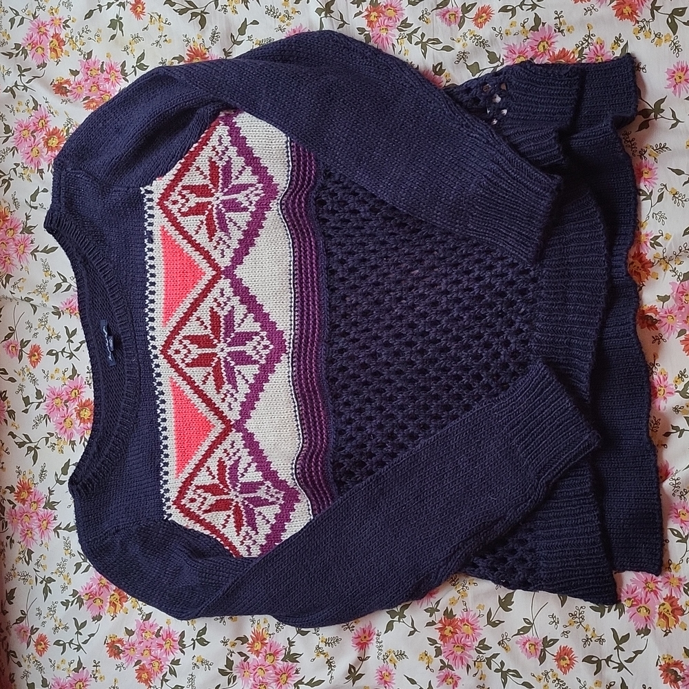 American Eagle Fair Isle Holiday Sweater size XL Navy